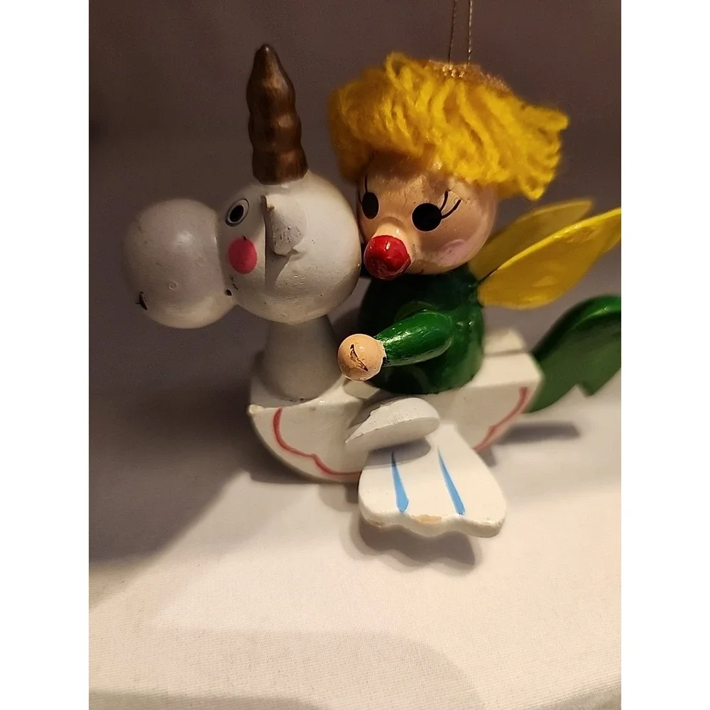 Vintage Wooden Christmas Ornaments Lot Hand‎ Painted Mice Snowman Angel 7pc